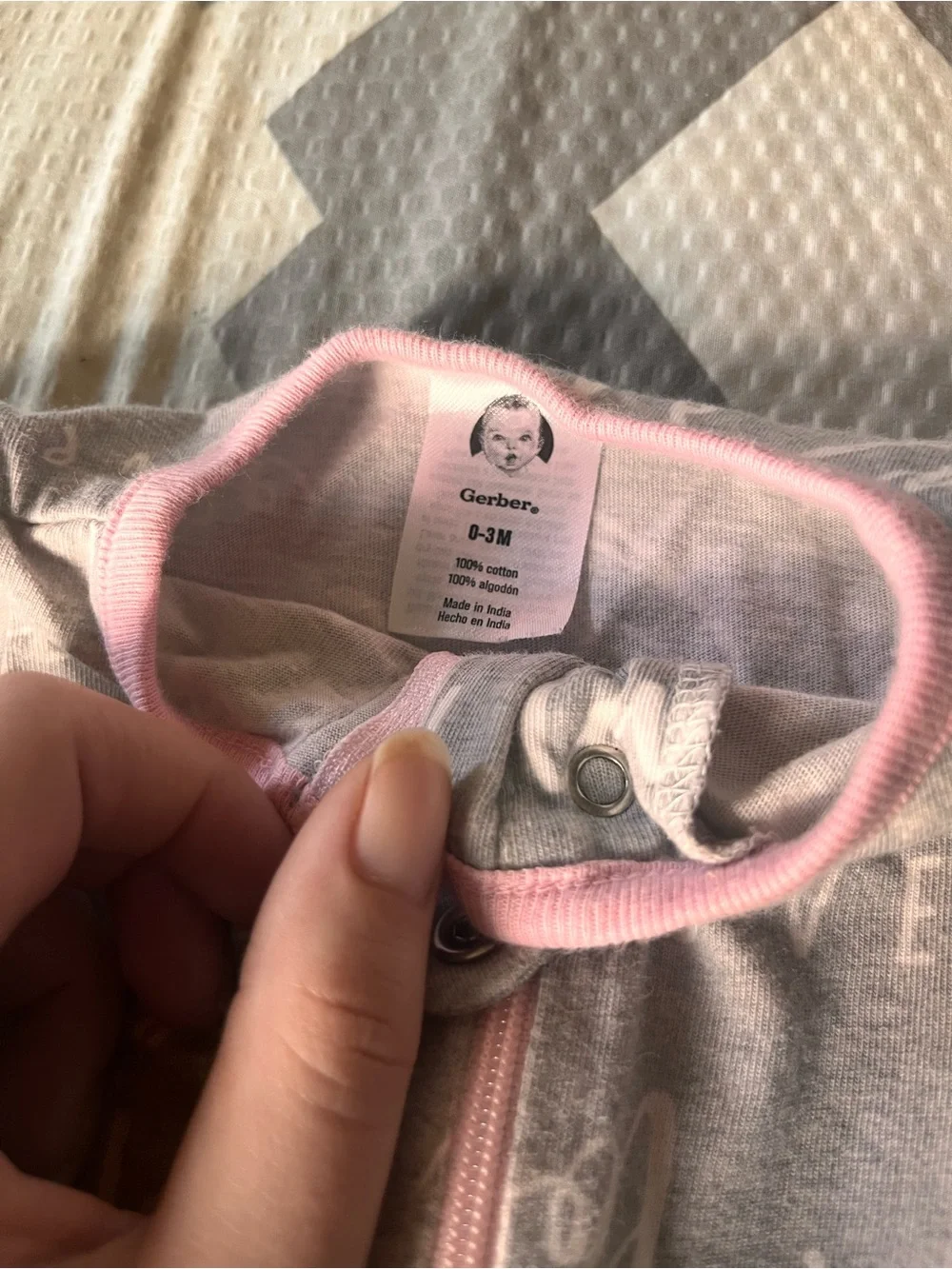 Gerber Gray & Pink Footed Baby One-Piece Sleeper